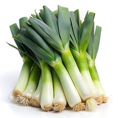 Stack of Fresh Leeks with Green Stalks and White Bottoms