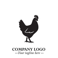 Chicken Logo Symbol Black on White Background in Minimalist Modern Vector Design for Farm Branding
