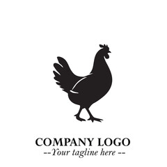 Chicken Logo Symbol Black on White Background in Minimalist Modern Vector Design for Farm Branding