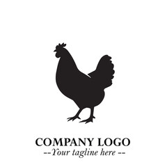 Chicken Logo Symbol Black on White Background in Minimalist Modern Vector Design for Farm Branding