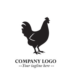Chicken Logo Symbol Black on White Background in Minimalist Modern Vector Design for Farm Branding