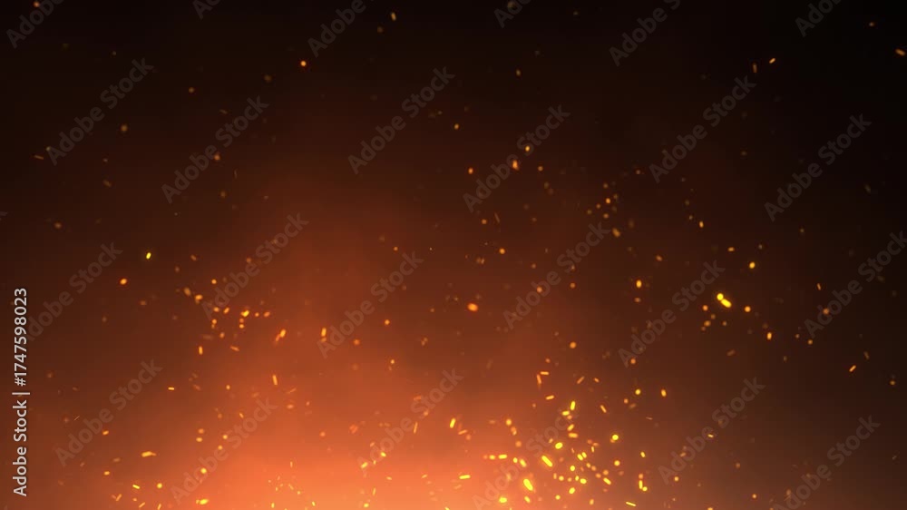 Poster dark fire smoke with sparks loop slow motion animation background.