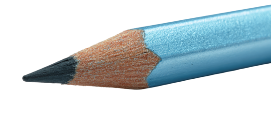 Close-up of a colored pencil's tip, showing a light blue and dark gray lead