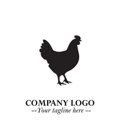 Chicken Logo Symbol Black on White Background in Minimalist Modern Vector Design for Farm Branding