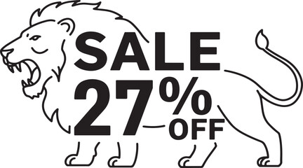 Roaring Lion 27 Percent Off Sale Vector Illustration