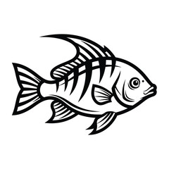 Fototapeta premium Stylized fish illustration black and white aquatic