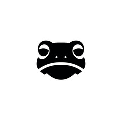 Minimalist Black Frog Head Icon on White Background.