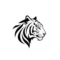 Stylized black and white tiger head profile vector graphic.