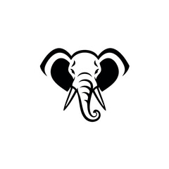 Stylized Black and White Elephant Head Graphic Design.
