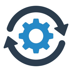 Vector art of blue gear with arrows, symbolizing process automation
