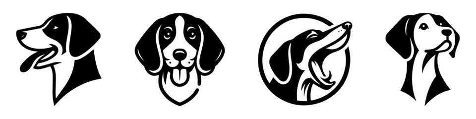 Dog breed illustrations black and white various poses vector art.