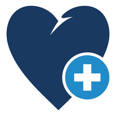 Vector art of blue heart with plus sign for healthcare concept