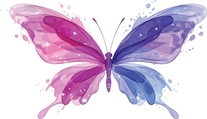 Stunning watercolor butterfly with vibrant pink and blue wings, a beautiful, artistic design perfect for spring projects and delicate themes