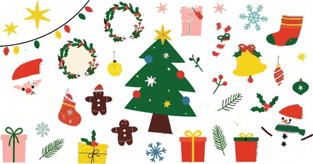 Festive Christmas cheer with Santa, snowman, and gifts, perfect for holiday projects and designs filled with joy and seasonal spirit this winter