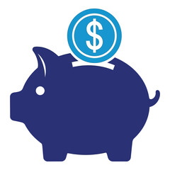 Vector art of blue piggy bank with a dollar coin concept