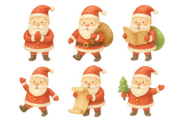 Watercolor Santa Claus Character Set in Different Poses
