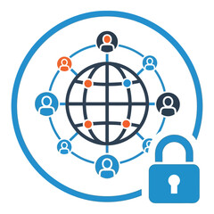 Vector art of global network security concept with people connected around the world