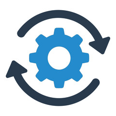 Vector art of blue gear with circular arrows for automation
