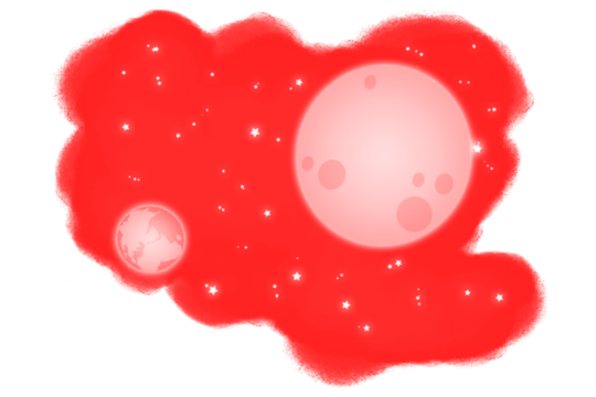 Abstract red blob with dark center against black background suggesting a cosmic phenomenon or biological cell