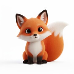 Obraz premium Adorable cartoon fox sitting patiently on white background