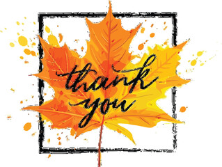 Express your gratitude with this stunning fall-themed design featuring a vibrant maple leaf and heartfelt Thank You message for Thanksgiving projects