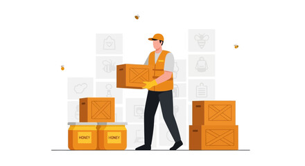 Honey harvest and delivery: a beekeeper transports honey products for sale and distribution