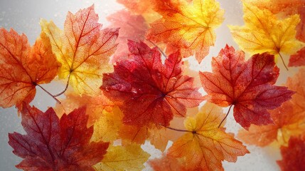 Autumnâ€™s masterpiece: a canvas of vibrant red and yellow leaves. High resolution. Maple leaves with acorns and pine cones amid a forest-themed backdrop. Modern style. Rule thirds.