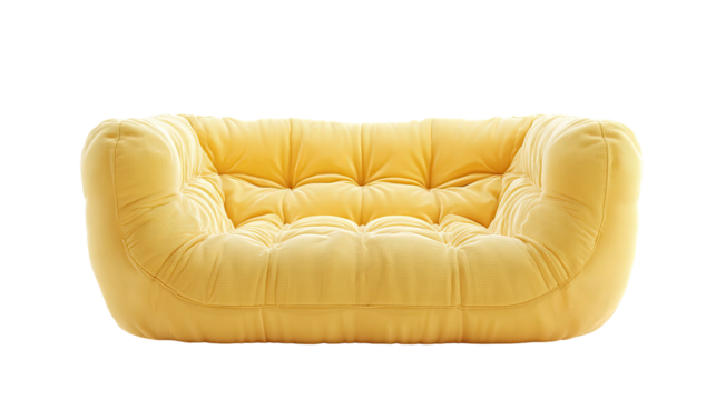 Yellow, curved sofa, soft, plush, cushioned, modern