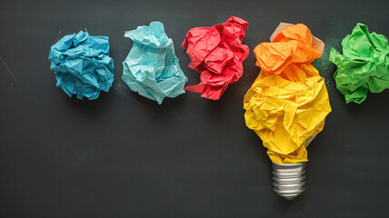Blackboard Background with Crumpled Paper Light Bulb for Innovation in Education