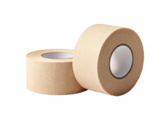 Two beige textured rolls of tape, stacked, on black