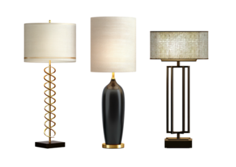 Three decorative lamps with varied designs on black