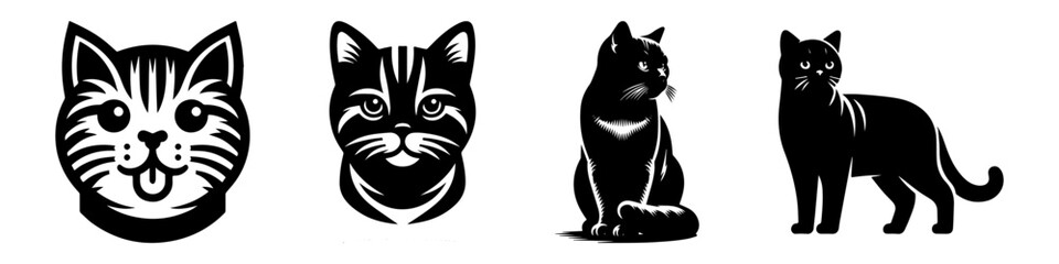 Obraz premium Black Cat Images: Various Poses and Styles in Monochrome.