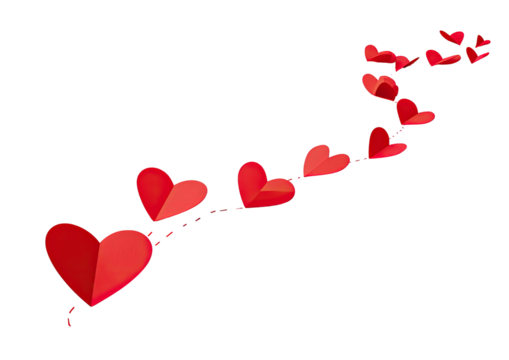 Ascending red heart chain, cut paper, on black background