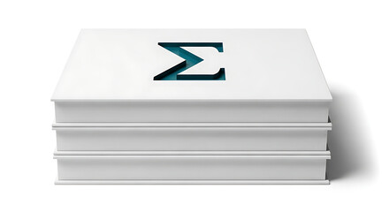 Stack of white books with sigma symbol cutout