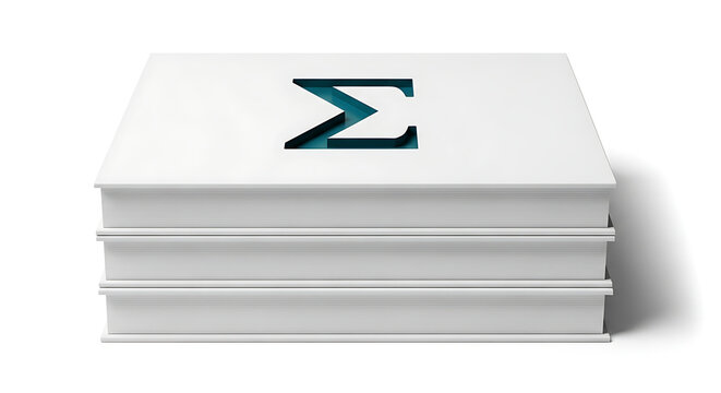 Stack of white books with sigma symbol cutout
