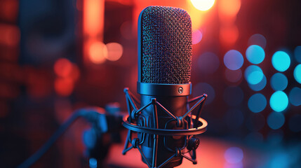 Realistic Recording Microphone on Dark Background for Podcast Studio