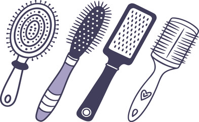 Black and red hair clipper, comb, and scissors set of hair tools isolated on a white background vector object