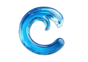 Glossy blue wave, abstract C shape on black backdrop