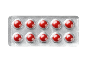 Row of red pills in silver blister pack