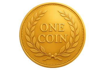 Gold coin displaying one coin text and laurel wreath
