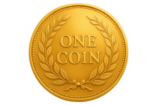 Gold coin displaying one coin text and laurel wreath