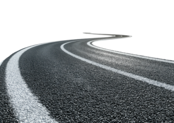 Curving road surface with white lines, black background