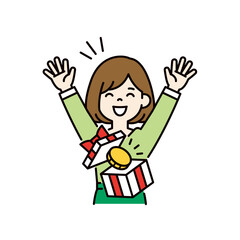 ポイント還元に喜ぶ、若い女性のシンプルな上半身ベクターイラスト素材＿カラー