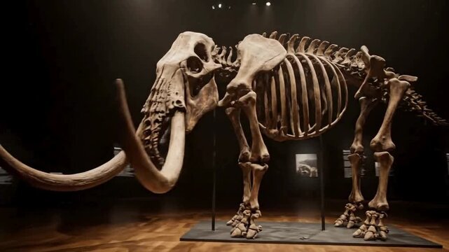 Ancient Mammoth Skeleton in Natural History Museum &ndash; Prehistoric Animal Bones in 4K