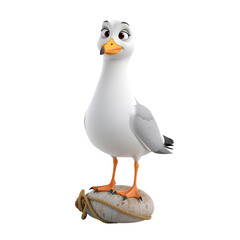 Obraz premium Cartoon seagull standing gracefully on a rock with a rope against black backdrop cartoonish bird