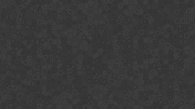 A dark gray abstract animation featuring small organic geometric particles that gently sway, morph, shrink, and reappear in an endless loop.shapes continuously transform and pulse like dynamic cells.
