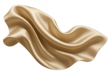 Flowing golden silk fabric draping transparent background