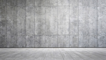 Industrial concrete wall with tiled panels showing weathered texture, creating minimalist architectural backdrop with geometric lines and neutral gray tones throughout space.