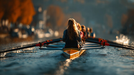 intense on coxswain female focused rowing under water race concept. calm in generative daylight ai with natural sport background during competition team blurred leads 74160463 1