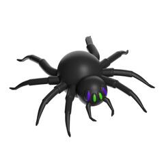 Cute 3D Black Spider with Bright Green and Purple Eyes - Isolated Halloween Cartoon Character